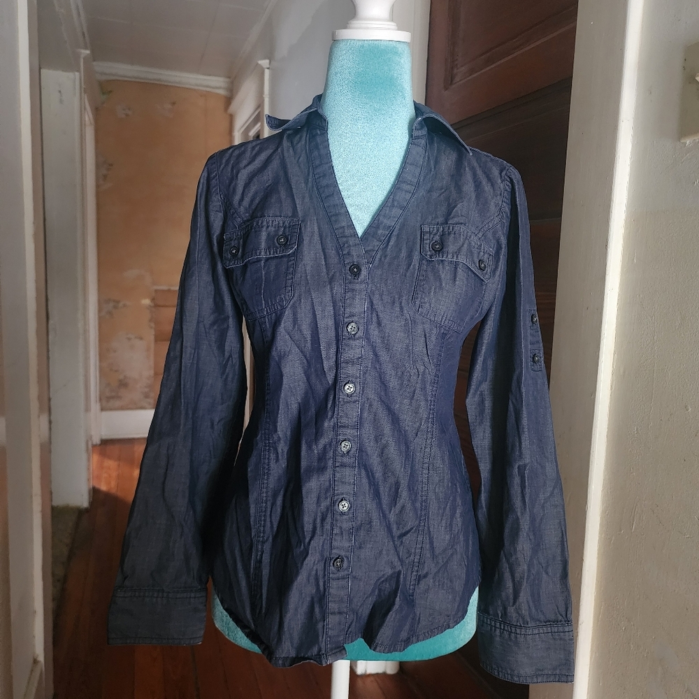 Express Chambray Button-up Fitted Shirt